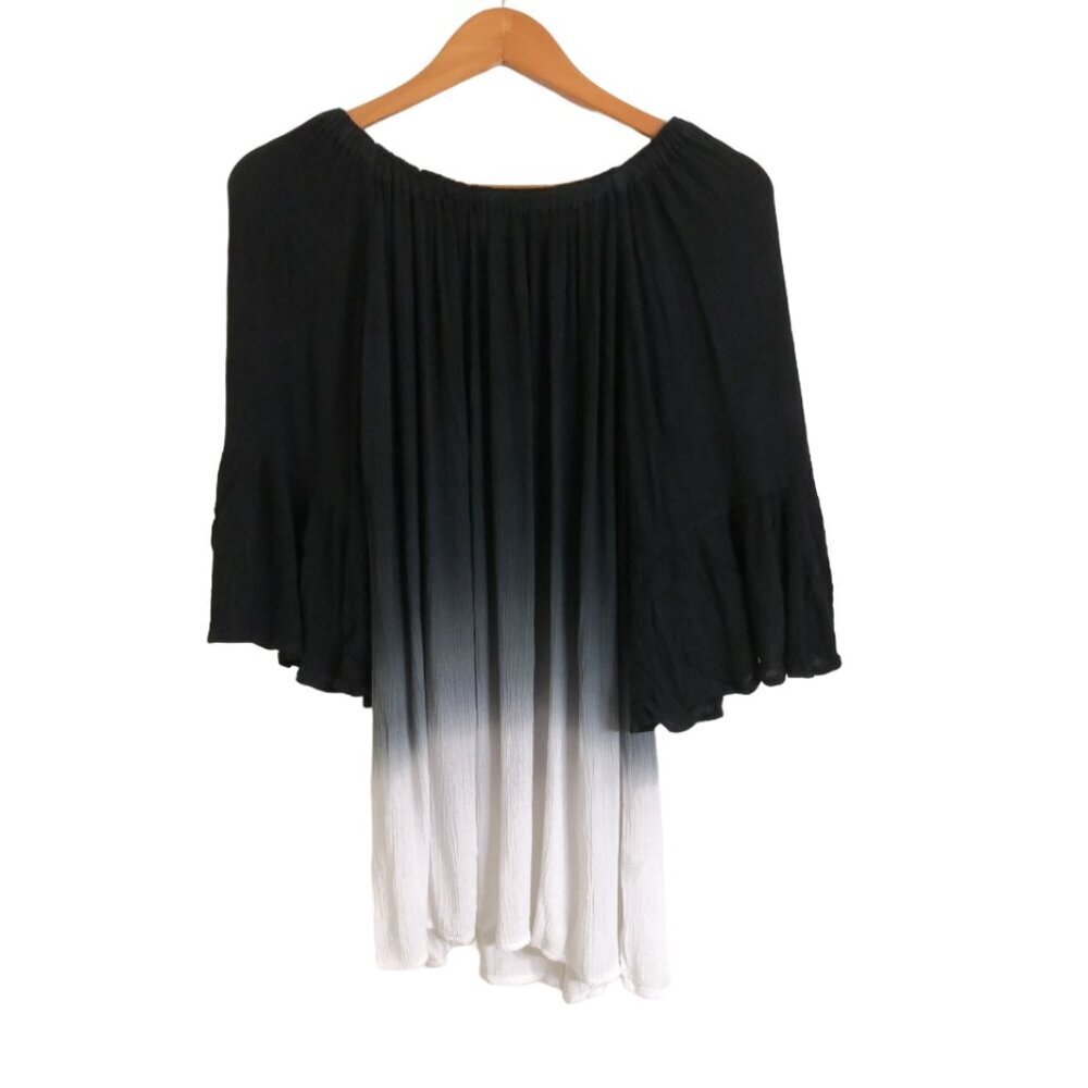 Paradise Black White Ombre Circular Flounce Sleeve Oversized Top Size S